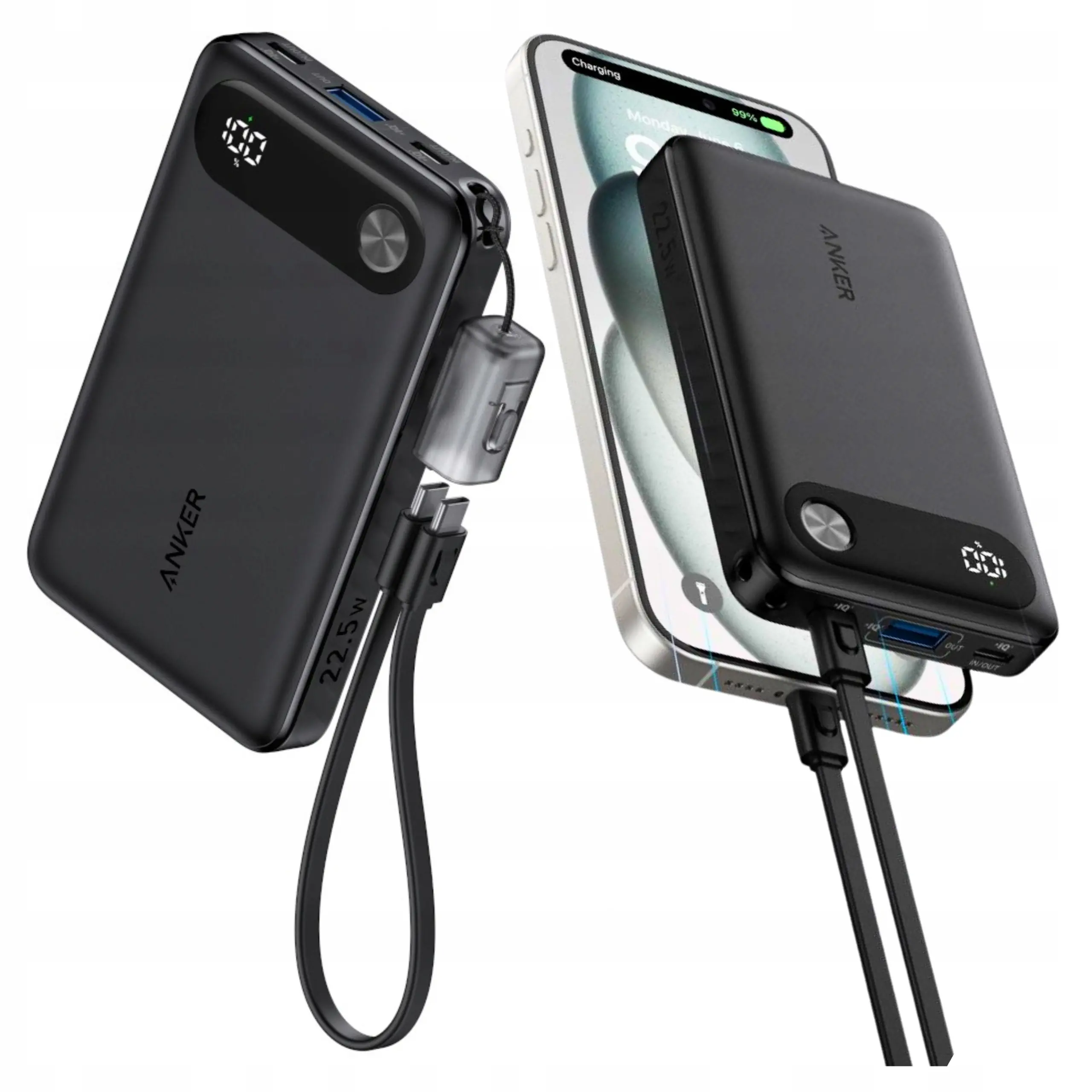 Powerbank Anker Powercore (A1257G11) 10000mAH PD 22.5W Wbudowany kabel USB-C Czarny