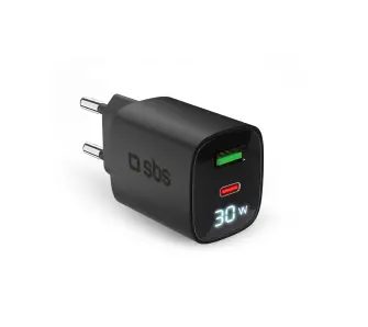 Ładowarka sieciowa SBS LCD GaN PD30W USB-C USB-A Czarny