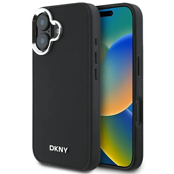 Etui DKNY Plain Silver Logo MagSafe do iPhone 16 Czarny