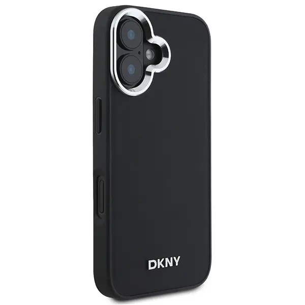 Etui DKNY Plain Silver Logo MagSafe do iPhone 16 Czarny