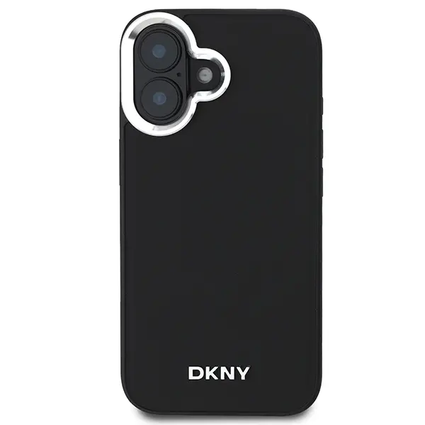 Etui DKNY Plain Silver Logo MagSafe do iPhone 16 Czarny