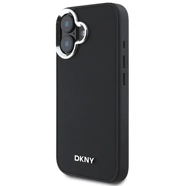Etui DKNY Plain Silver Logo MagSafe do iPhone 16 Czarny