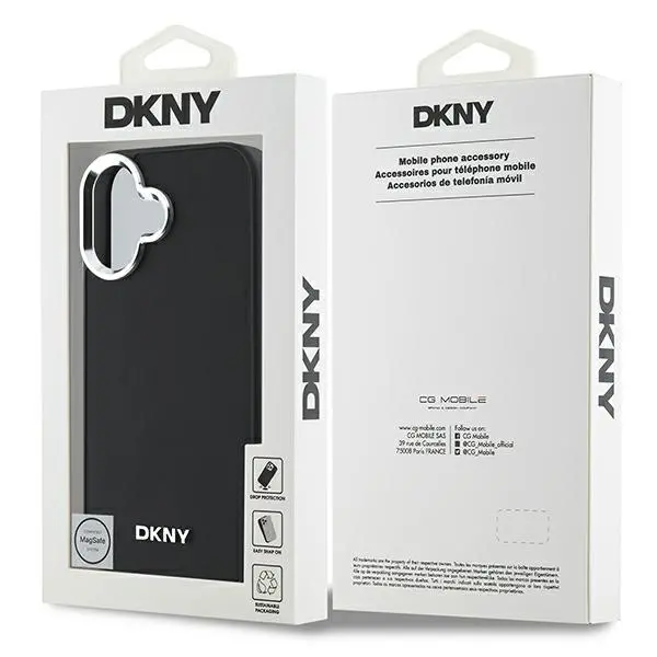Etui DKNY Plain Silver Logo MagSafe do iPhone 16 Czarny
