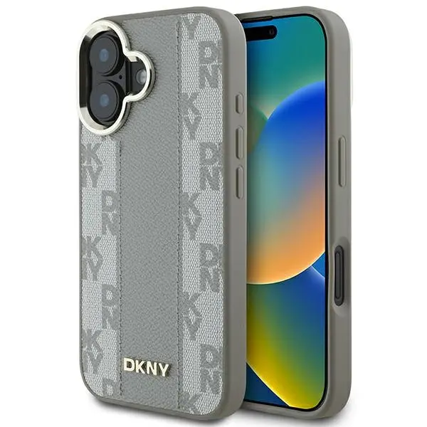Etui DKNY Checkered Pattern MagSafe do iPhone 16 Beżowy