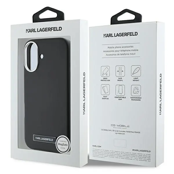 Etui Karl Lagerfeld Monogram Choupette Head Pin do iPhone 16 Czarny