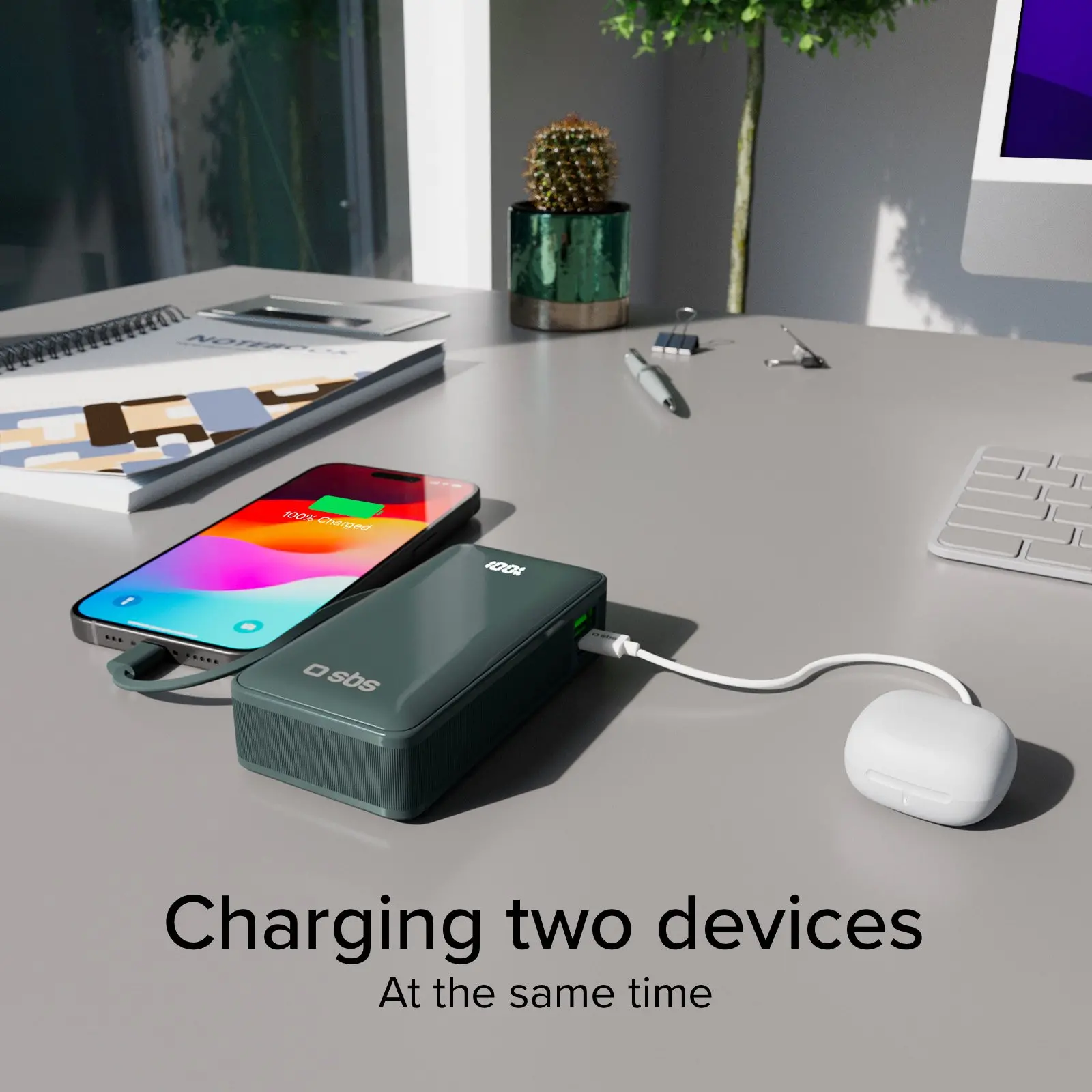 Powerbank SBS TTBB10000LCDTCPD20A 10000mAh PD 20W Wbudowany kabel USB-C Cyjan