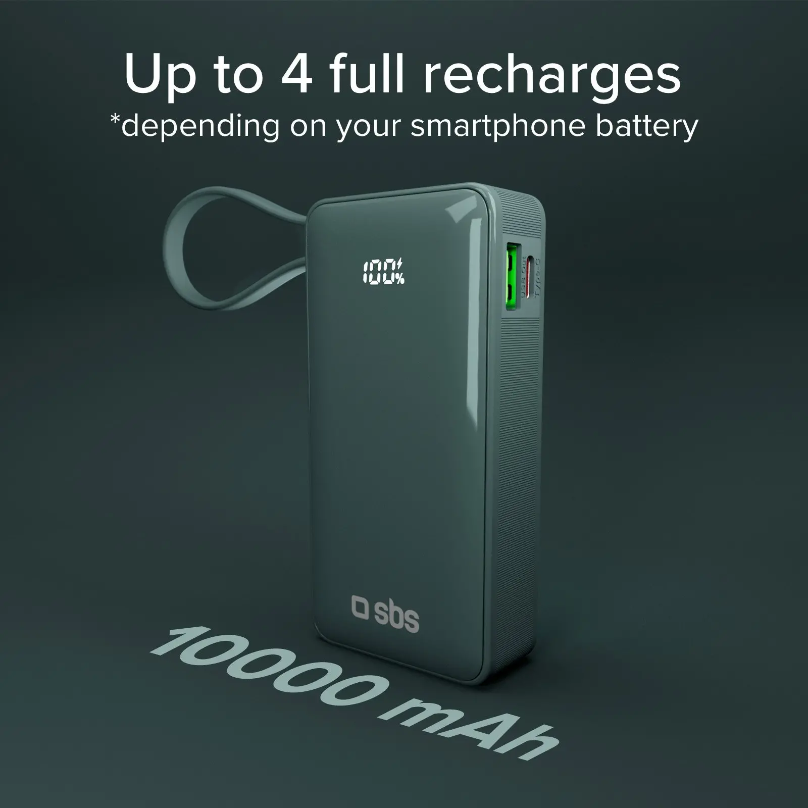 Powerbank SBS TTBB10000LCDTCPD20A 10000mAh PD 20W Wbudowany kabel USB-C Cyjan