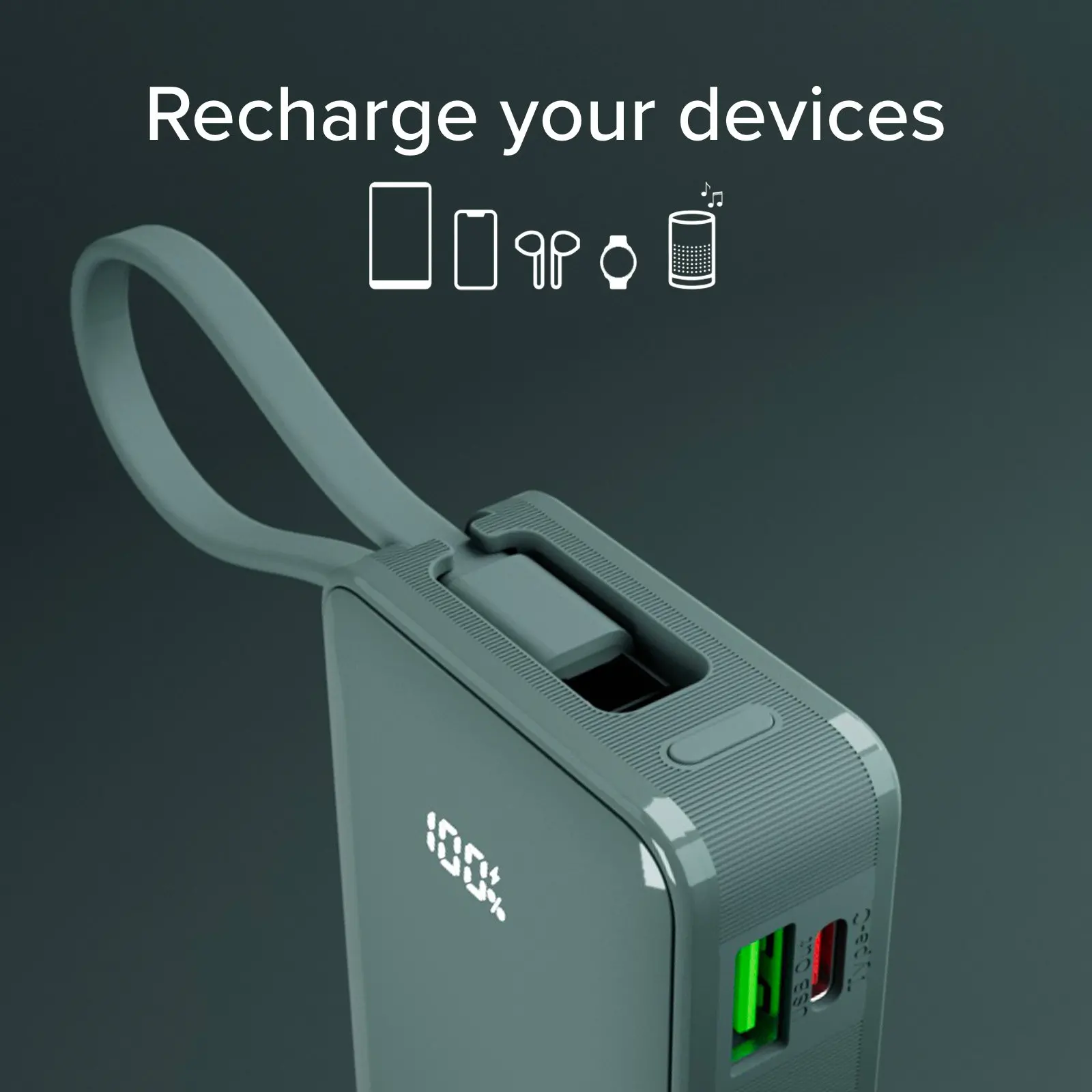 Powerbank SBS TTBB10000LCDTCPD20A 10000mAh PD 20W Wbudowany kabel USB-C Cyjan