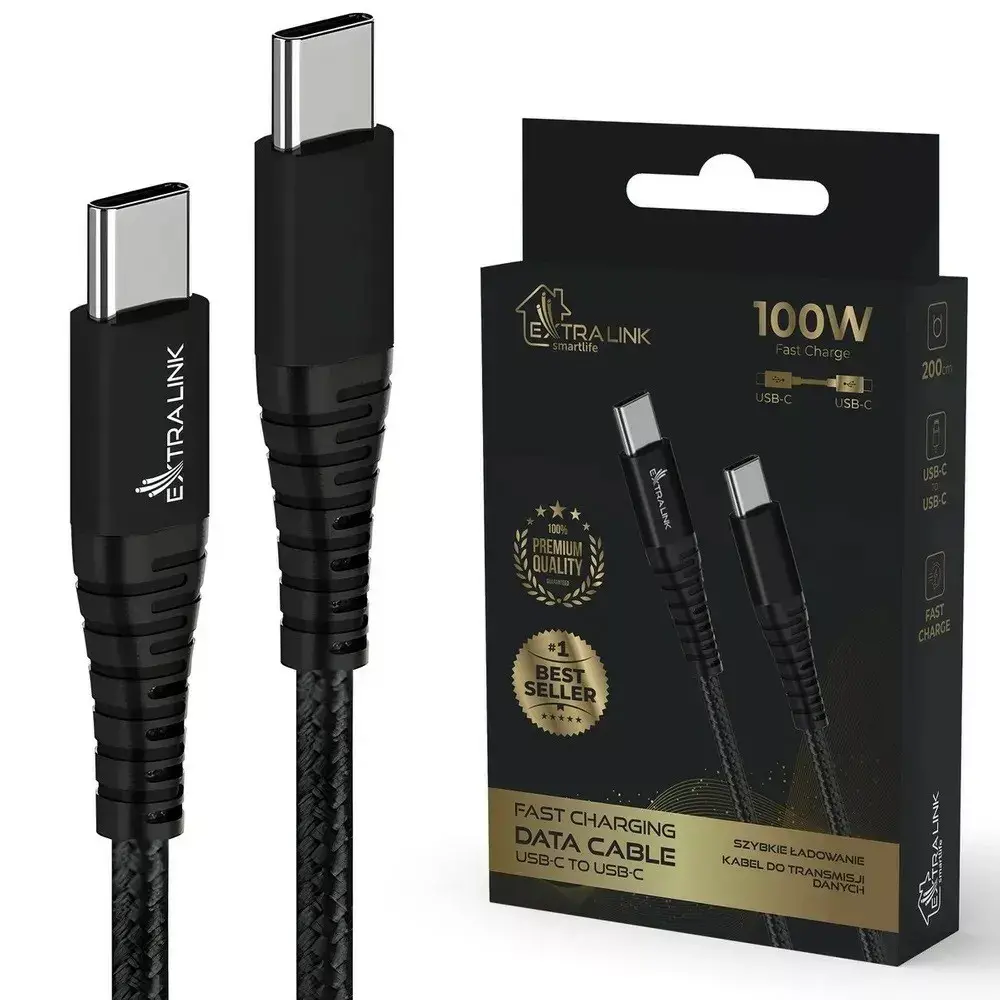 Kabel Extralink USB-C do USB-C 100W 2m Czarny