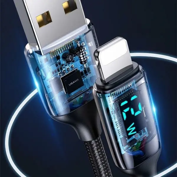 Kabel USAMS USB do Lightning LED 2.4A Fast Charging 1,2m Czarny