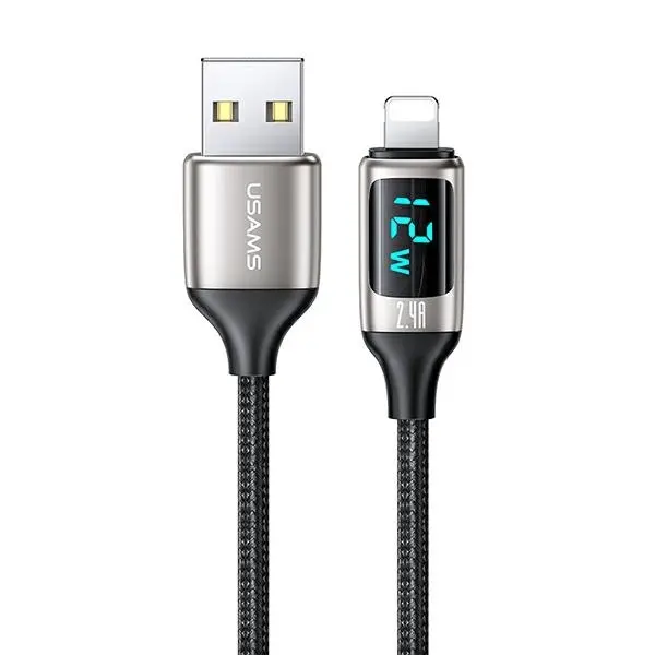 Kabel USAMS USB do Lightning LED 2.4A Fast Charging 1,2m Czarny