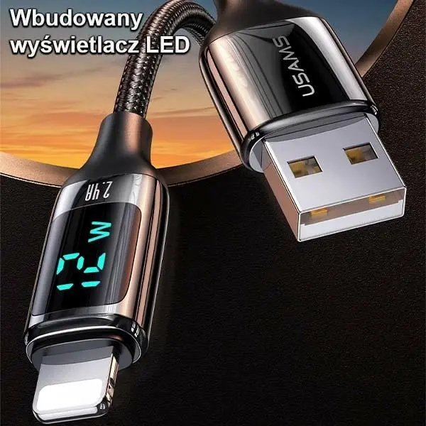 Kabel USAMS USB do Lightning LED 2.4A Fast Charging 1,2m Czarny