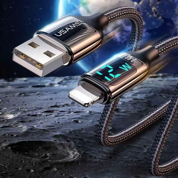 Kabel USAMS USB do Lightning LED 2.4A Fast Charging 1,2m Czarny