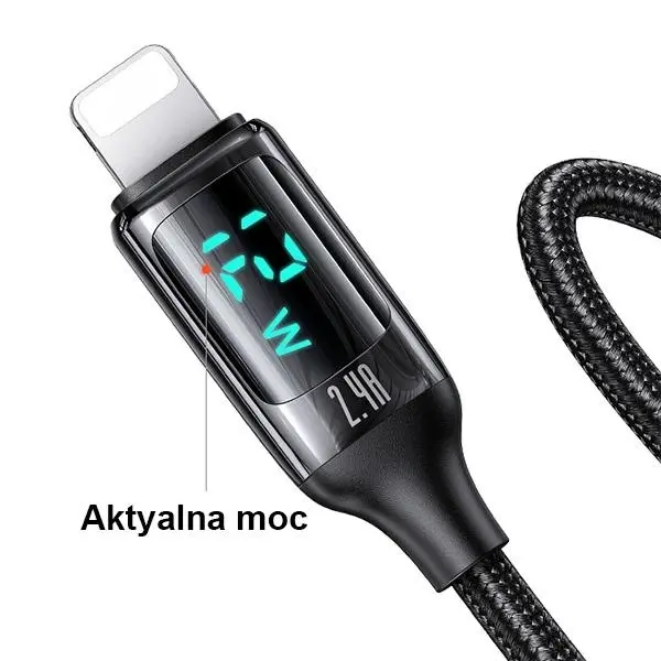 Kabel USAMS USB do Lightning LED 2.4A Fast Charging 1,2m Czarny