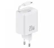 USAMS 1xUSB-C Retractable PD+QC 20W Gan Fast Charging Biały