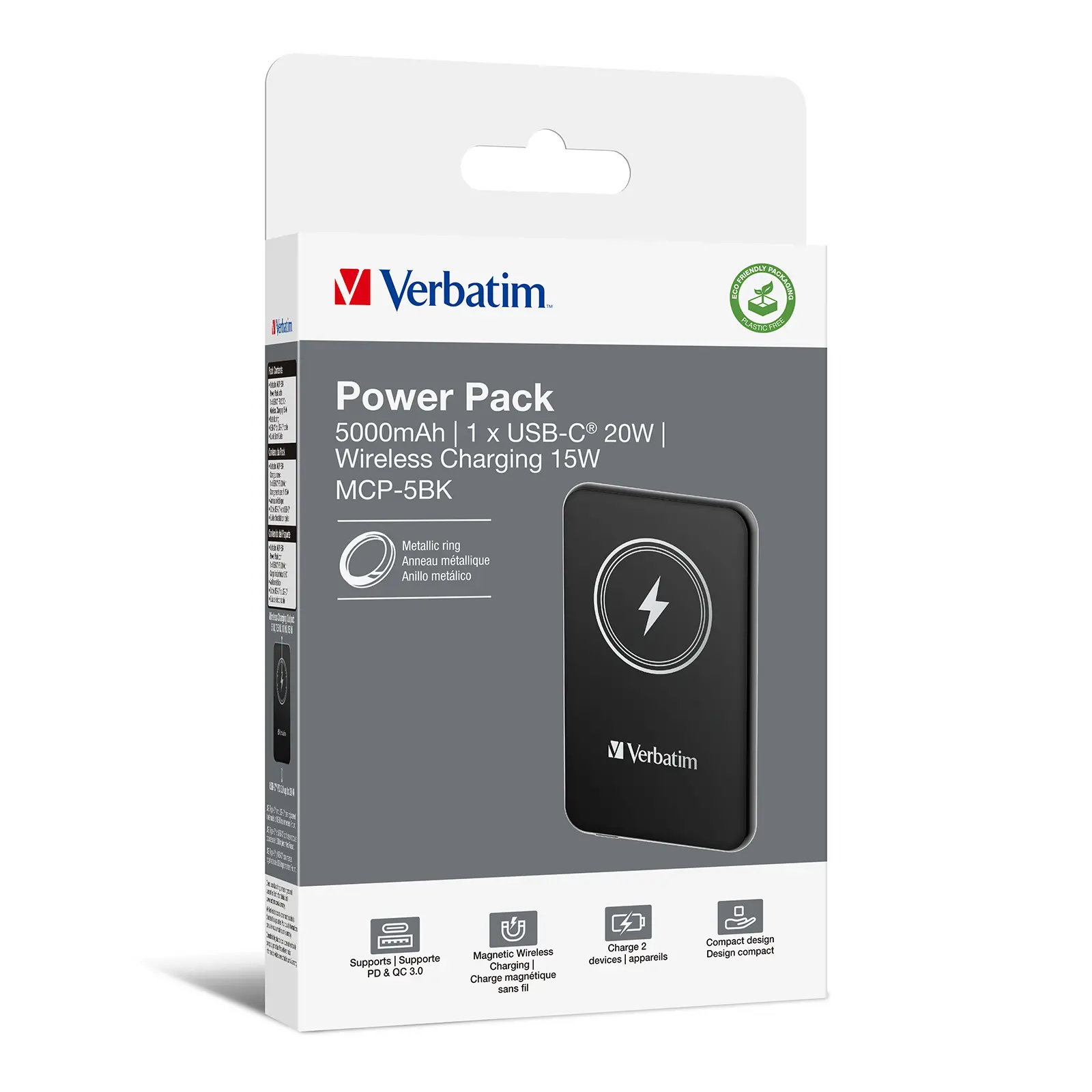 Powerbank Verbatim Charge 'n' Go Magnetic Wireless 5000mAh PD 20W QC3.0 Czarny
