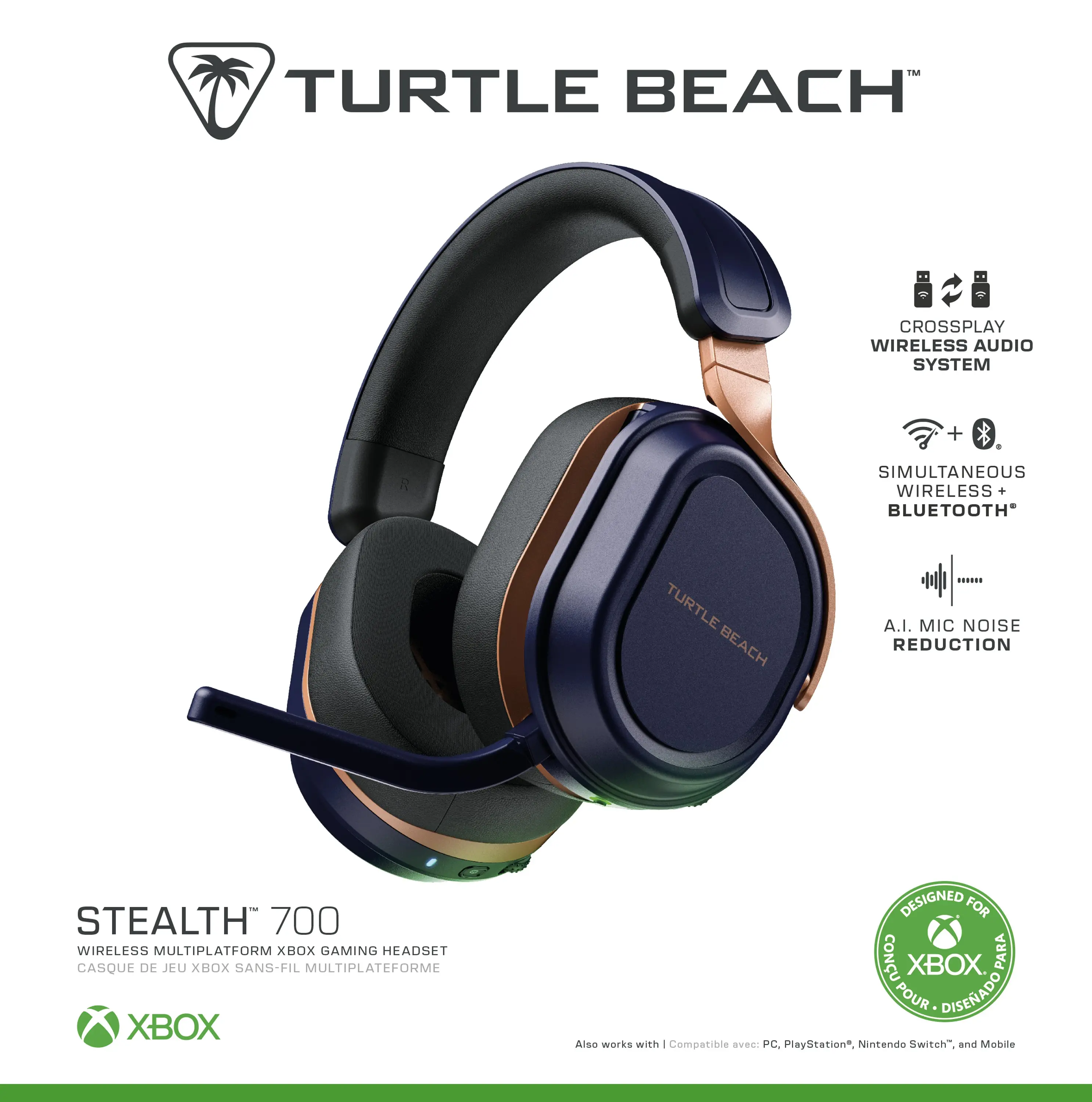Słuchawki bezprzewodowe z mikrofonem Turtle Beach Stealth 700 Gen 3 Xbox Nauszne Niebieski kobaltowy