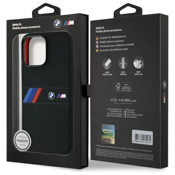 Etui BMW Silicone Middle Stripe MagSafe do iPhone 16 Pro Max Czarny