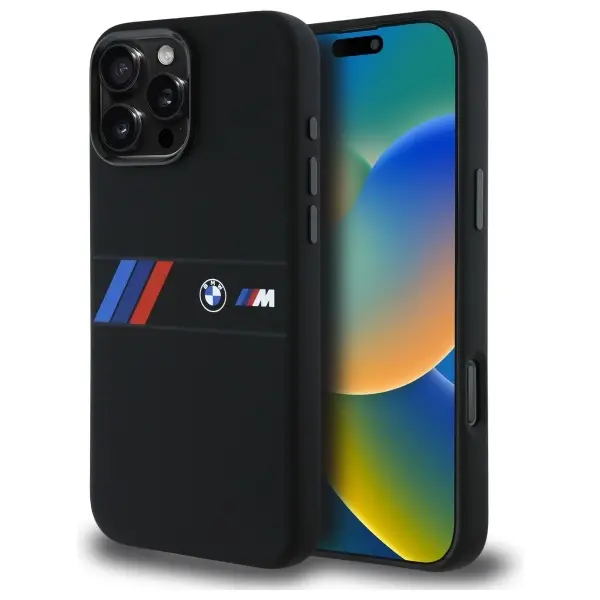 Etui BMW Silicone Middle Stripe MagSafe do iPhone 16 Pro Max Czarny