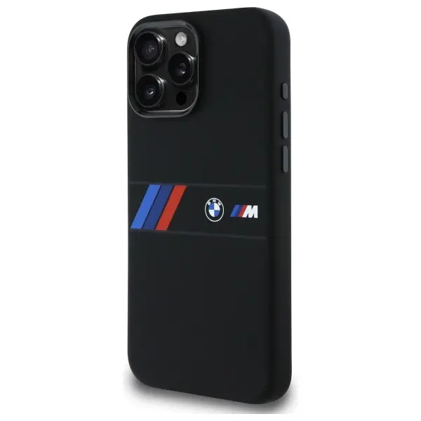 Etui BMW Silicone Middle Stripe MagSafe do iPhone 16 Pro Max Czarny