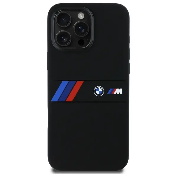 Etui BMW Silicone Middle Stripe MagSafe do iPhone 16 Pro Max Czarny