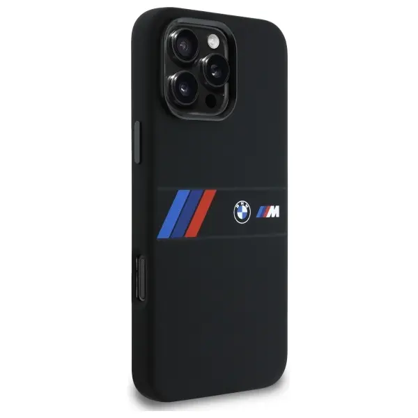 Etui BMW Silicone Middle Stripe MagSafe do iPhone 16 Pro Max Czarny