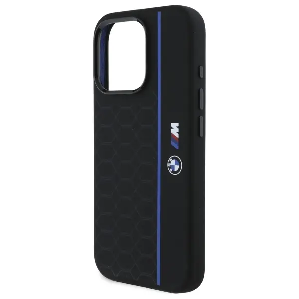 Etui BMW Silicone Hexagon Blue Line MagSafe do iPhone 16 Pro Max Czarny