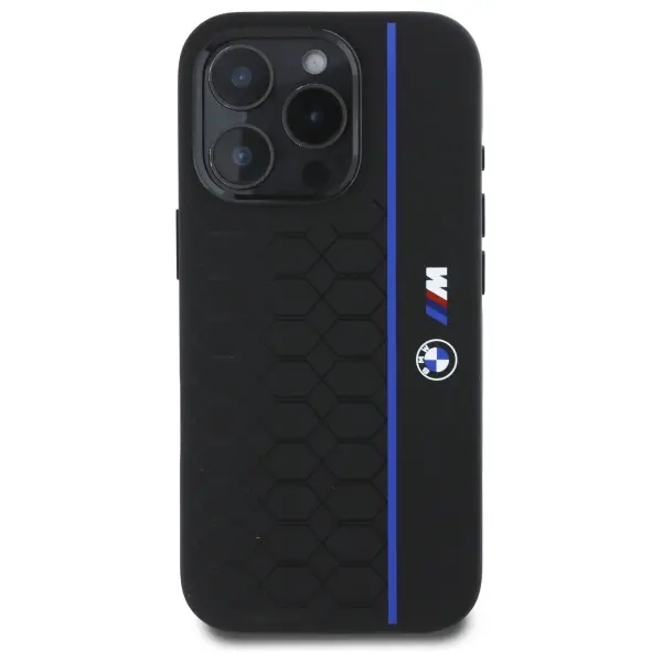 Etui BMW Silicone Hexagon Blue Line MagSafe do iPhone 16 Pro Max Czarny