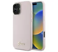 Guess Silicone Script Metal Logo & Frame do iPhone 16 Pro Różowy