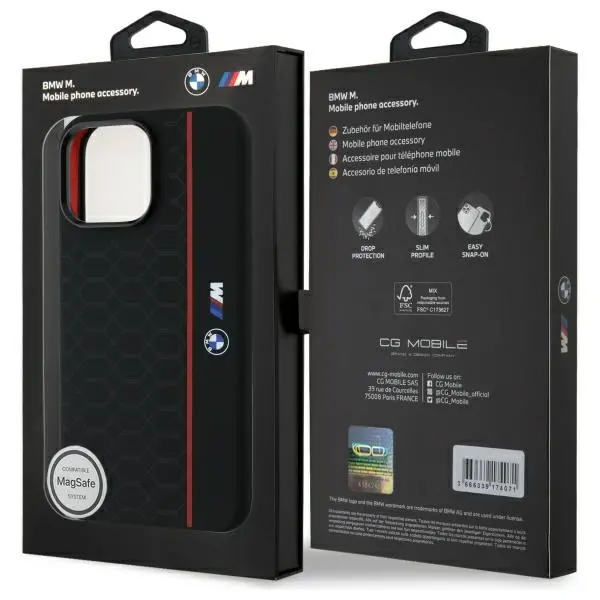 Etui BMW Silicone Hexagon Red Line MagSafe do iPhone 16 Pro Max Czarny