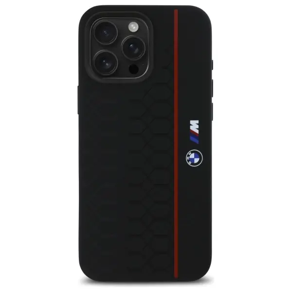 Etui BMW Silicone Hexagon Red Line MagSafe do iPhone 16 Pro Max Czarny