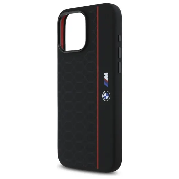 Etui BMW Silicone Hexagon Red Line MagSafe do iPhone 16 Pro Max Czarny