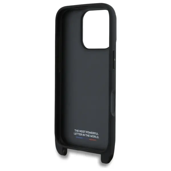 Etui BMW M Edition Carbon Tricolor Lines & Strap do iPhone 16 Pro Czarny