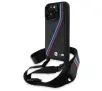 Etui BMW M Edition Carbon Tricolor Lines & Strap do iPhone 16 Pro Czarny