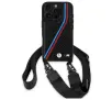 Etui BMW M Edition Carbon Tricolor Lines & Strap do iPhone 16 Pro Czarny