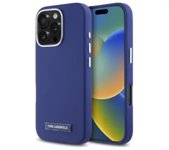 Etui Karl Lagerfeld FW Metal Plate MagSafe iPhone 16 Pro Max Niebieski