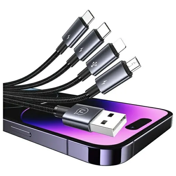 Kabel USAMS 4w1 2xUSB-C/Lightning/microUSB 15W 1,2m Czarny