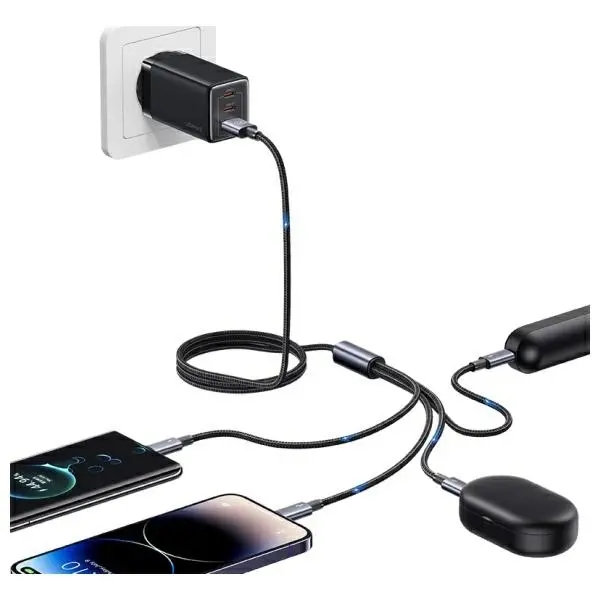 Kabel USAMS 4w1 2xUSB-C/Lightning/microUSB 15W 1,2m Czarny