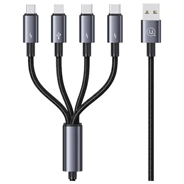 Kabel USAMS 4w1 2xUSB-C/Lightning/microUSB 15W 1,2m Czarny