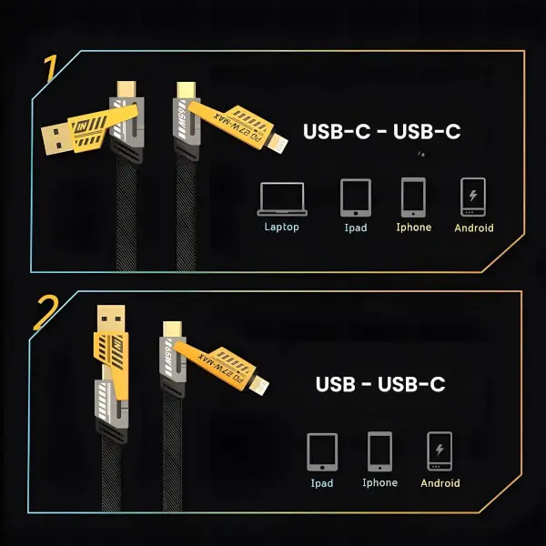 Kabel Awei CL-226 4w1 USB-C/Lightning/ USB-A 65W/27W 1,2m Czarny