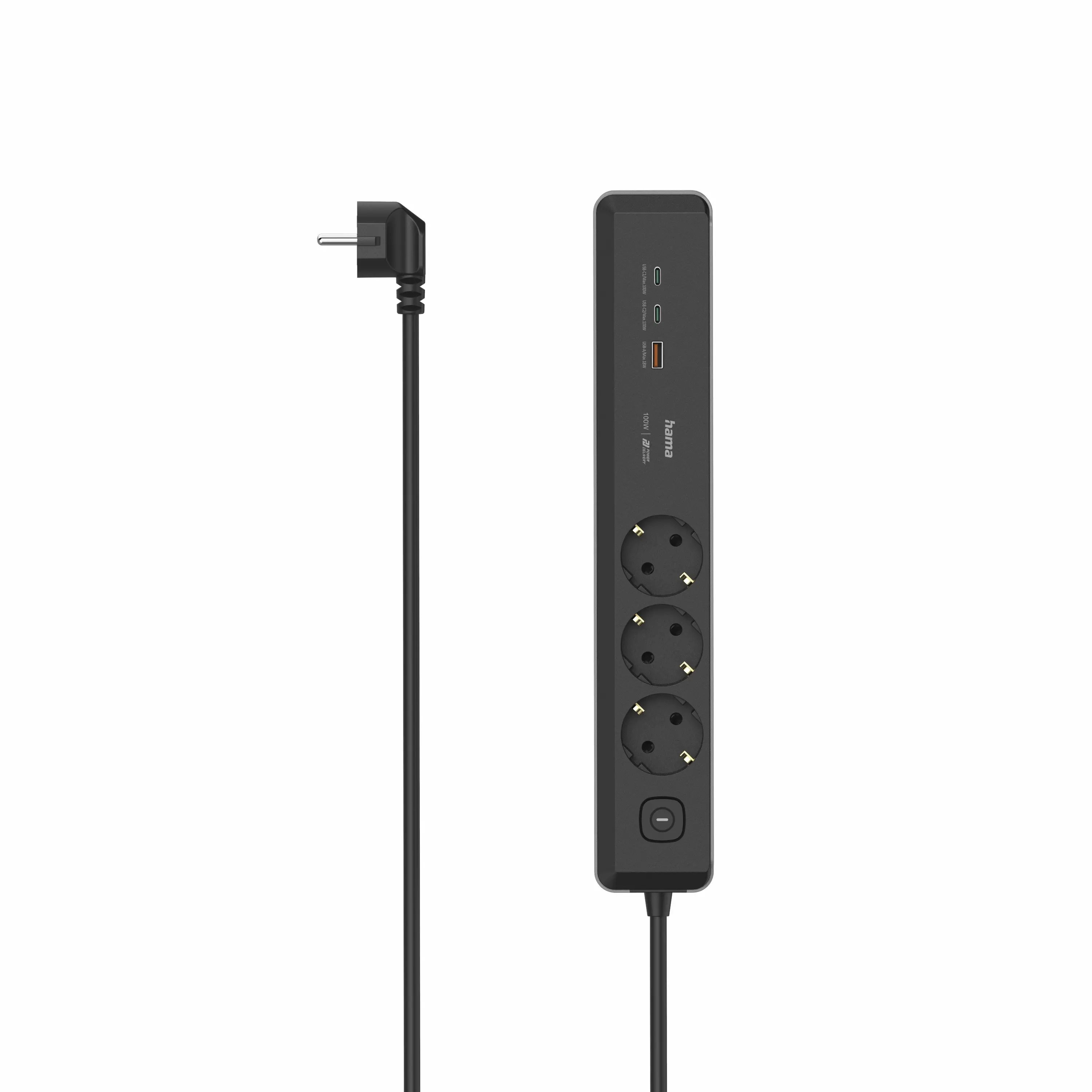 Listwa Hama 223192 3 gniazda 1,4m USB PD 100W Czarny