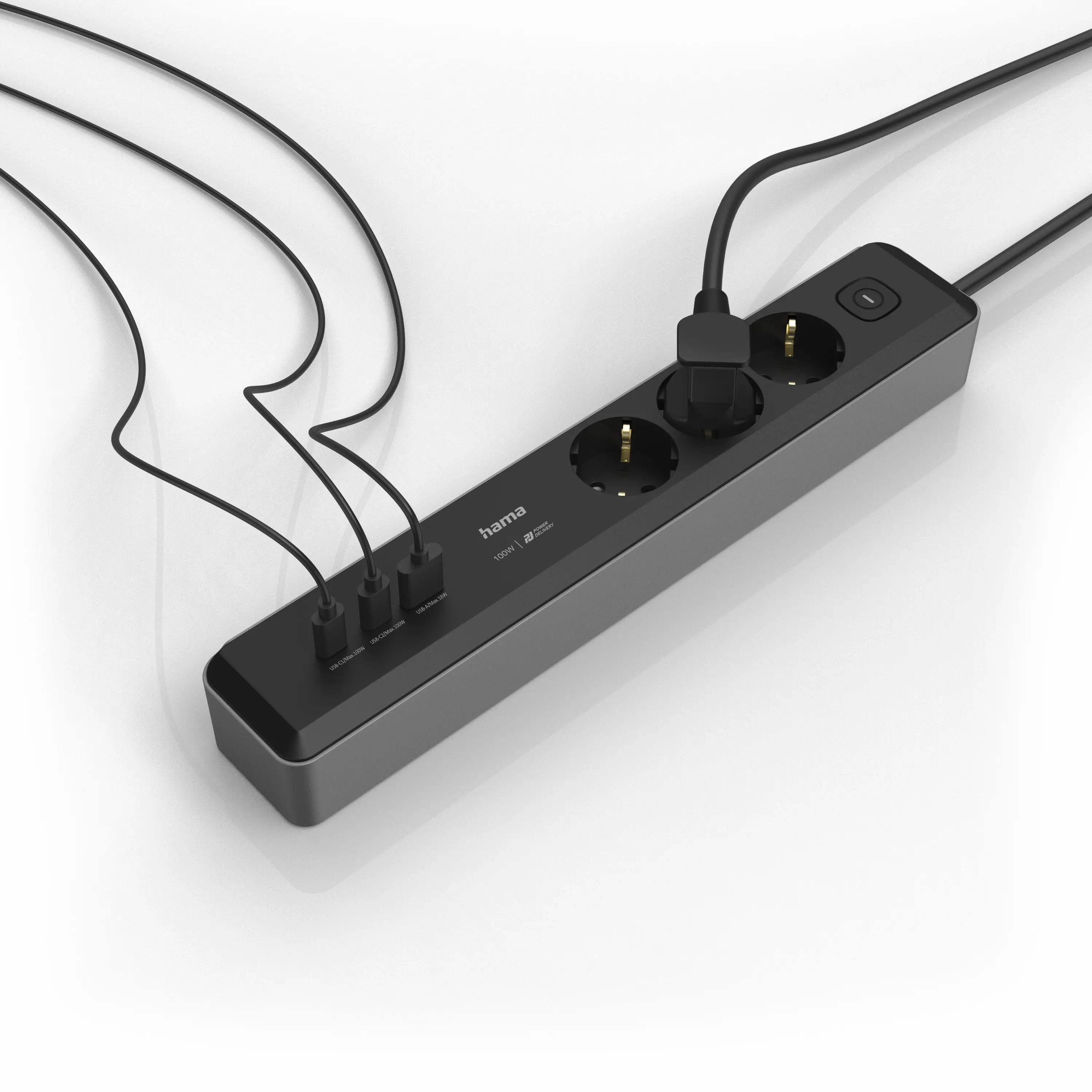 Listwa Hama 223192 3 gniazda 1,4m USB PD 100W Czarny