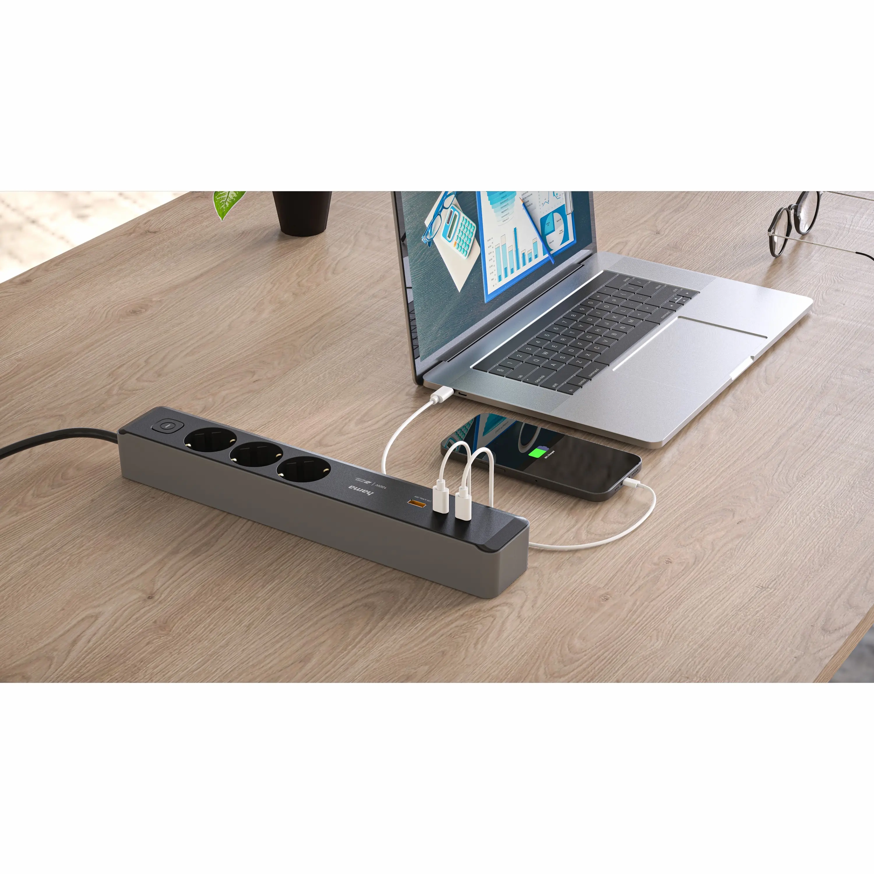 Listwa Hama 223192 3 gniazda 1,4m USB PD 100W Czarny