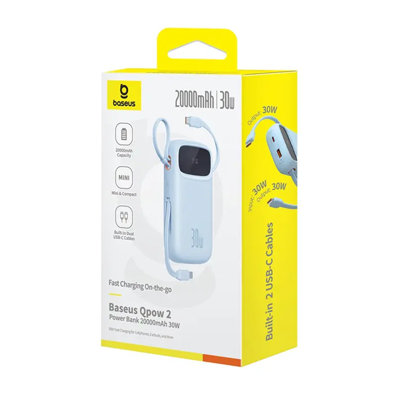Powerbank Baseus P10055009313-00 QPow 2 z kablem USB-C 20000mAh 30W Niebieski