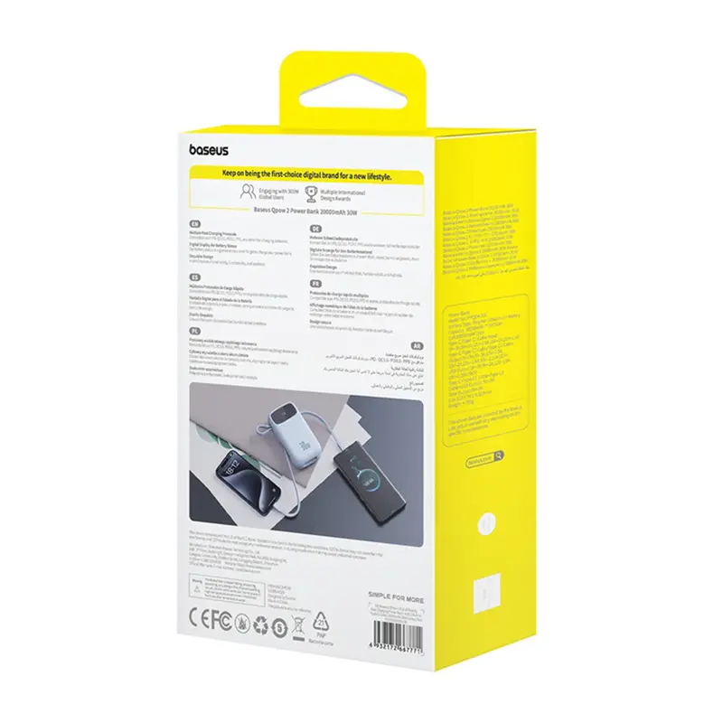 Powerbank Baseus P10055009313-00 QPow 2 z kablem USB-C 20000mAh 30W Niebieski