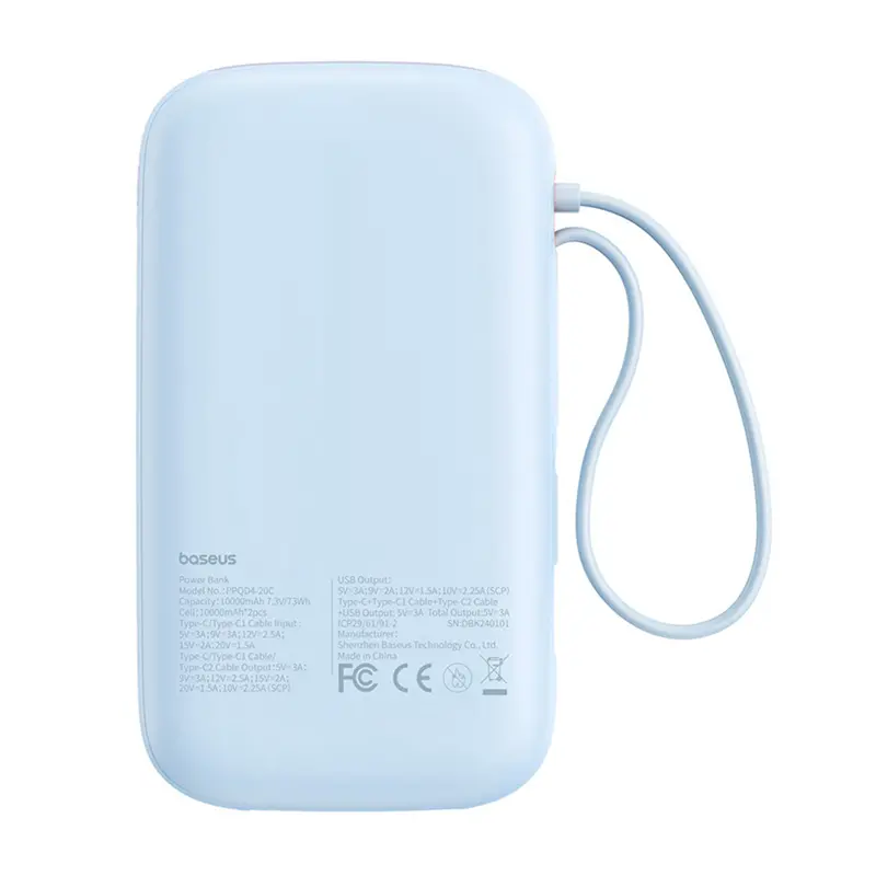 Powerbank Baseus P10055009313-00 QPow 2 z kablem USB-C 20000mAh 30W Niebieski