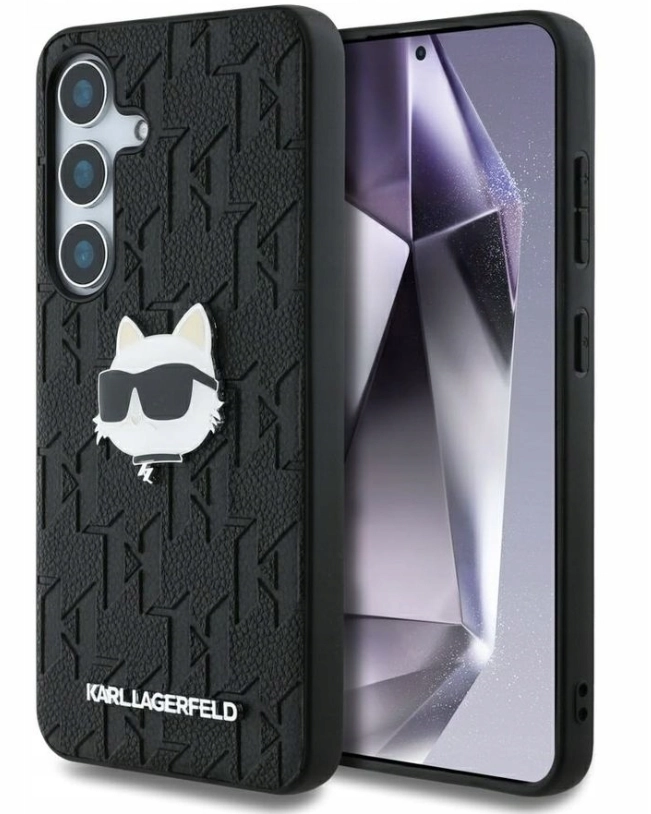 Etui Karl Lagerfeld Leather Monogram Pin Logo Choupette Head do Galaxy S25 Plus Czarny