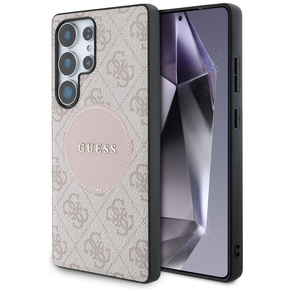 Etui Guess 4G Round Patch Classic Logo MagSafe do Galaxy S25 Ultra Różowy