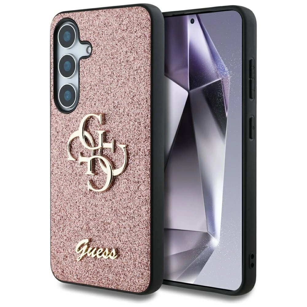 Etui Guess Fixed Glitter Big 4G Metal Logo do Galaxy S25 Różowy