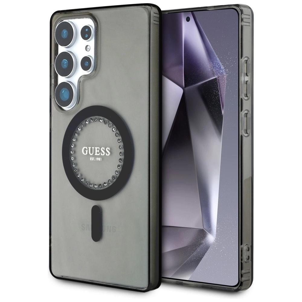 Etui Guess Rhinestones Printed Classic Logo MagSafe do Galaxy S25 Ultra Czarny